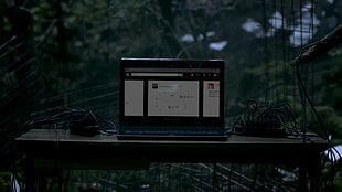 black laptop computer, photography, forest, computer, Amazarashi HD wallpaper