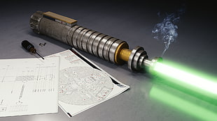 cylindrical gray and brown metal hand tool, lightsaber, Blender, Star Wars HD wallpaper