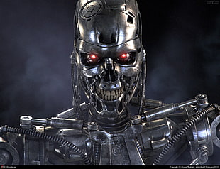 silver Terminator robot digital wallpaper
