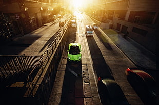 green coupe, car, vehicle, street, Lamborghini