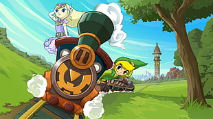 Link and Princess Zelda in train digital wallpaper, The Legend of Zelda, train, Link, video games