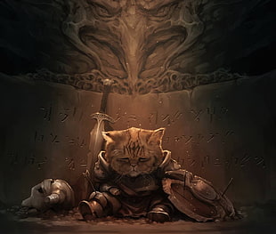 knight cat illustration, cat, The Elder Scrolls V: Skyrim, video games, fantasy art