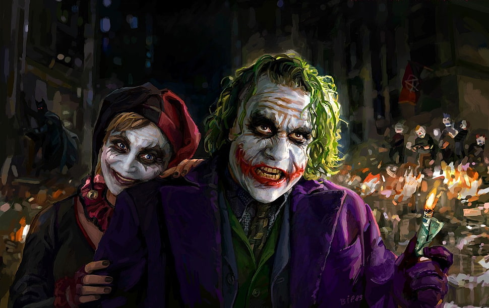 The Joker painting, Joker, Harley Quinn, DC Comics, artwork HD wallpaper