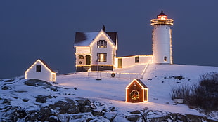 white painted light house HD wallpaper