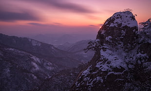 snowy mountain summit, photography, nature, mountains, sunset