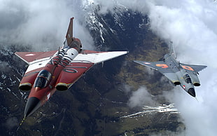 red and gray fighter planes, jet fighter, Saab 35 Draken, aircraft
