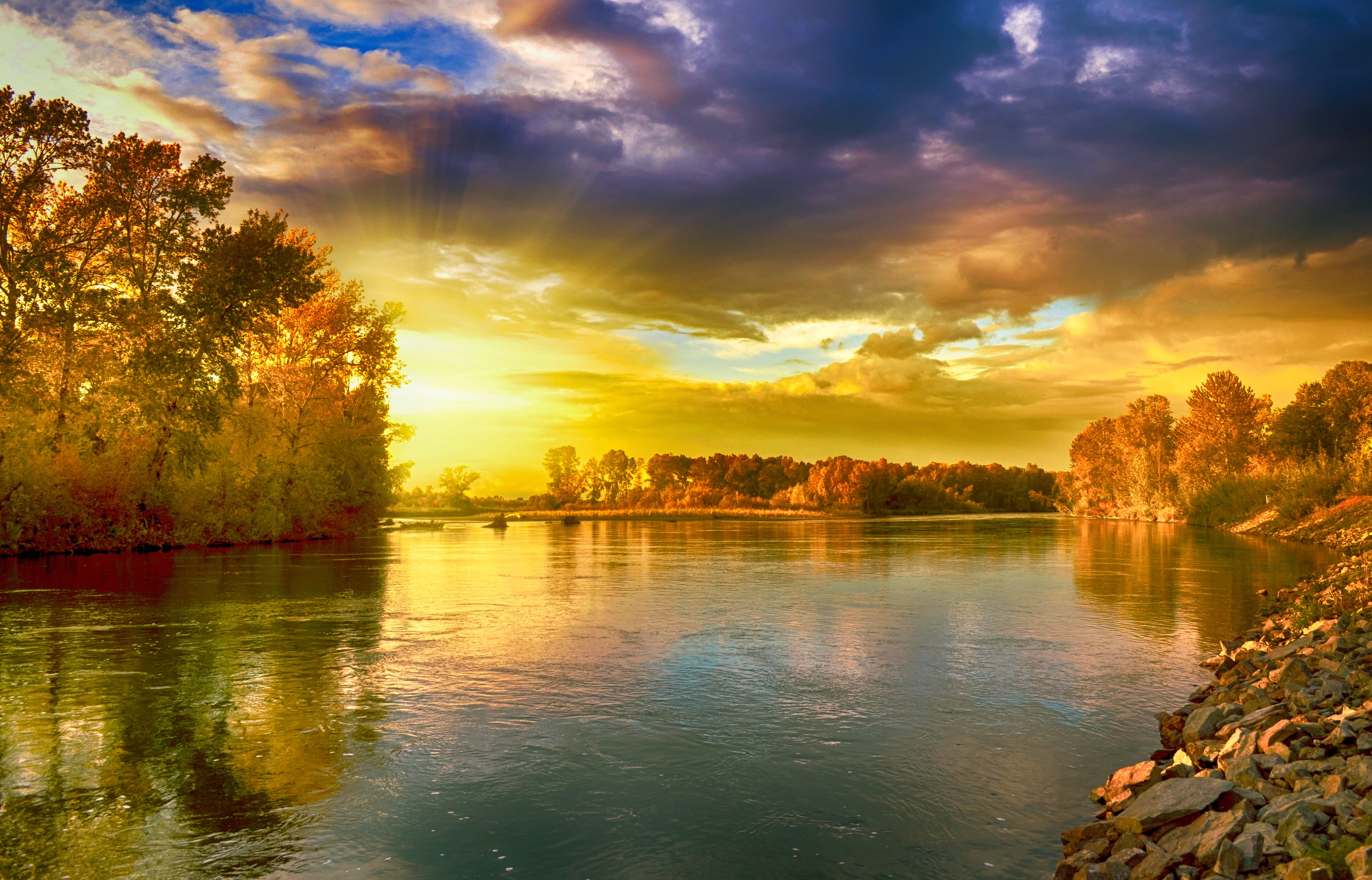 Lake surrounded by trees during sunrise HD wallpaper | Wallpaper Flare