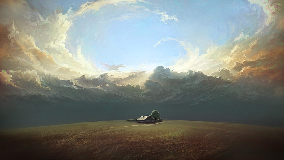 blue sky and white clouds illustration HD wallpaper