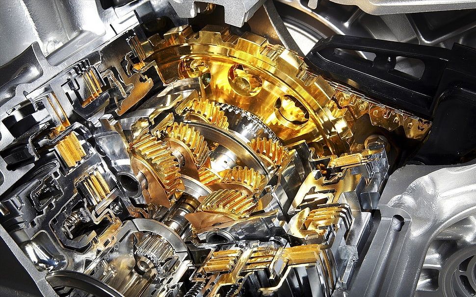 gold and gray steel engine, technology, engine, engines HD wallpaper