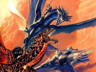 three dragons wallpaper, dragon, Dragonlance, fantasy art