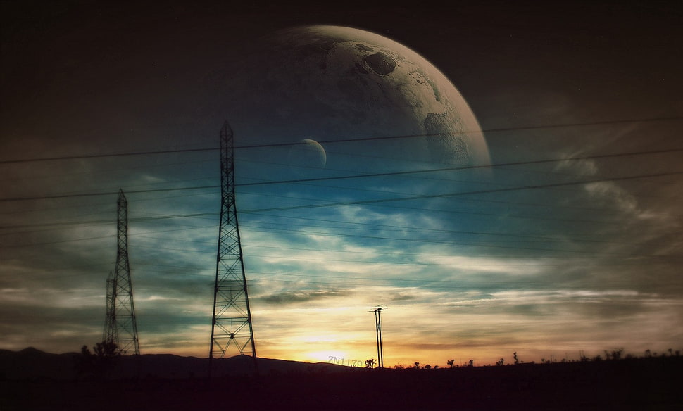 black utility post, sky HD wallpaper