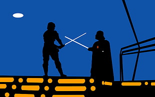 black and blue man illustration, Star Wars, minimalism, Darth Vader, Luke Skywalker