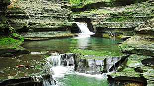 time lapse photo of waterfalls HD wallpaper