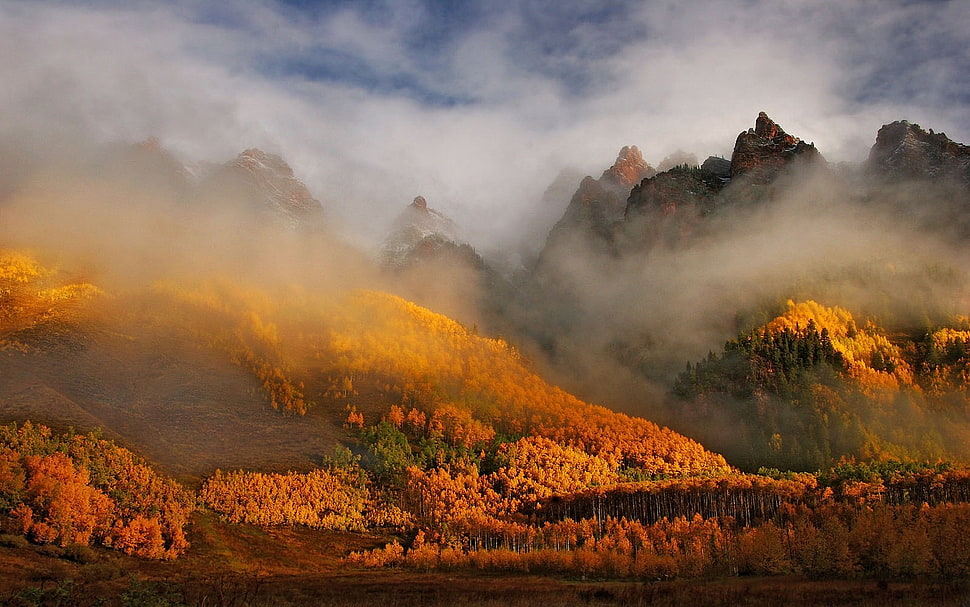 brown mountain, nature, landscape, mountains, clouds HD wallpaper