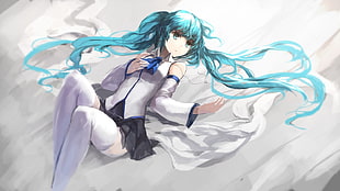 blue haired female anime character illustration, Vocaloid, Hatsune Miku