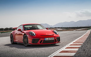 red Porsche 911 on track during daytime HD wallpaper