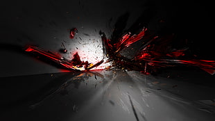 red and gray 3D wallpaper, digital art, abstract, broken, reflection