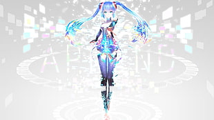 blue haired anime character digital wallpaper, Hatsune Miku, Vocaloid