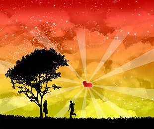 silhouette of man and woman artwork HD wallpaper
