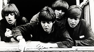 grayscale photo of The Beatles, The Beatles, monochrome, Paul McCartney, John Lennon