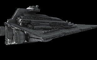 gray ship on black background