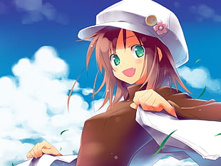 girl with white cap anime character illustration