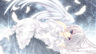 white haired angel cartoon character, wings, original characters HD wallpaper