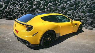 yellow Ferrari coupe, Ferrari FF, car