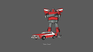 red and gray robot toy, car, Transformers, minimalism