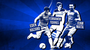 Eden Hazard, Fernando Torres and Juan Mata illustration HD wallpaper
