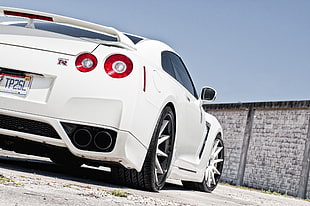 white coupe, car, Nissan GT-R, white cars, vehicle