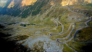 brown mountain, hairpin turns, Top Gear, road, landscape