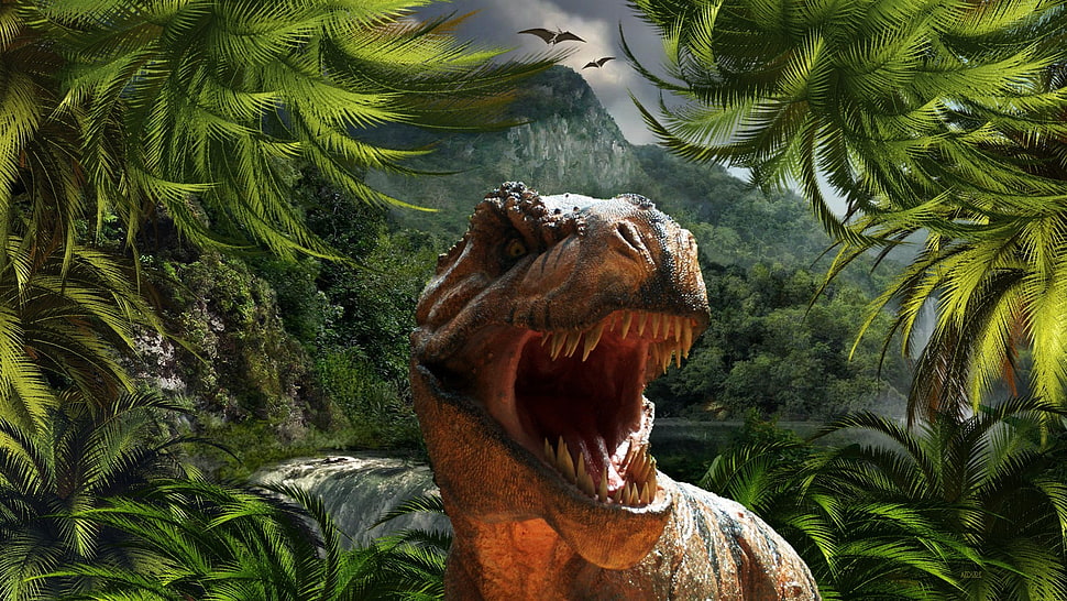 brown T-rex wallpaper, dinosaurs HD wallpaper