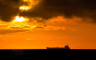 aircraft carrier during golden hour digital wallpaper, sunset, beach, ship, Sun HD wallpaper