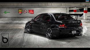 black sports coupe, car, JDM, Mitsubishi, Mitsubishi Lancer HD wallpaper