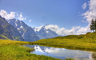 mountain range, landscape, mountains, lake HD wallpaper
