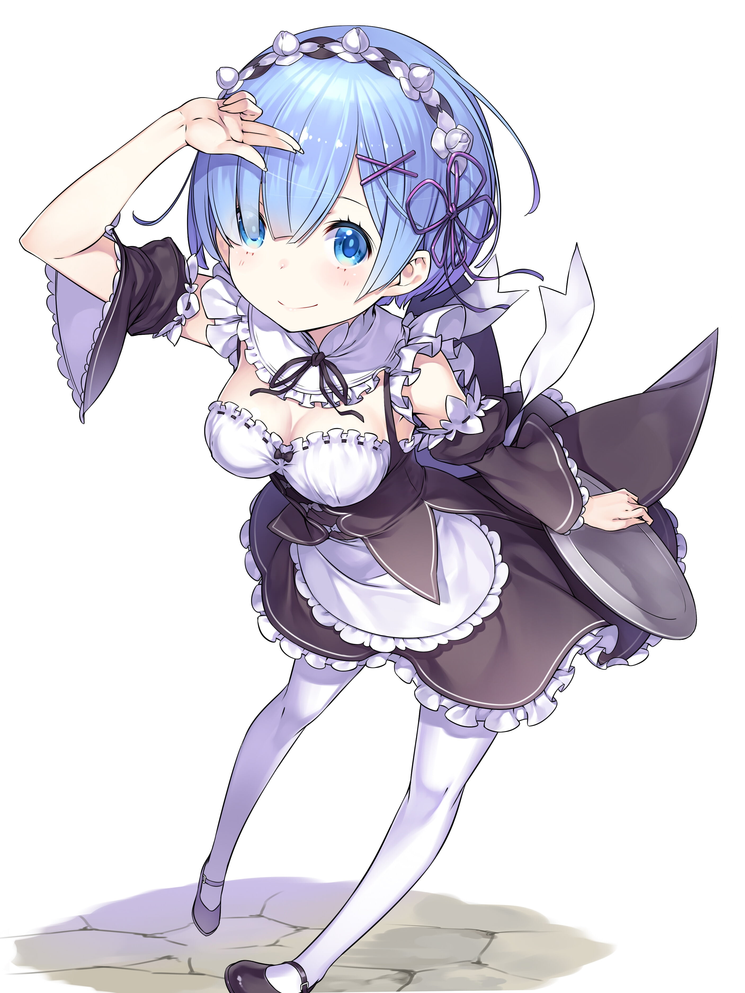 Rem illustration, white  background, Re:Zero Kara Hajimeru Isekai Seikatsu, Rem (Re: Zero), short hair