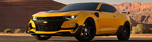 yellow Chevrolet Camaro, transformers: the last knight, Bumblebee, Chevrolet Camaro Bumblebee, multiple display HD wallpaper