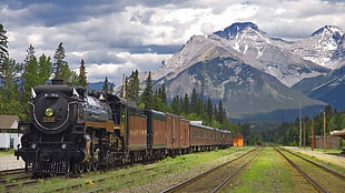 brown and black train, Alberta National Park, steam locomotive, railway, train HD wallpaper