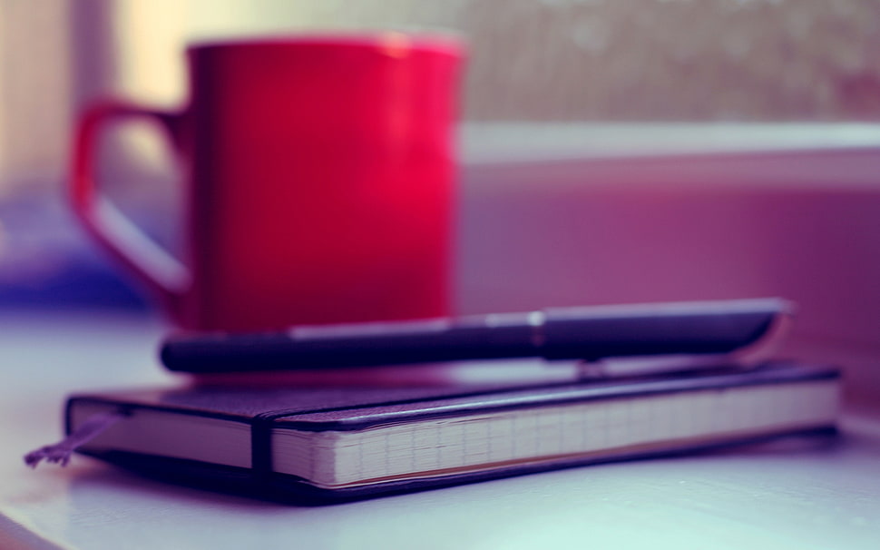 black ballpoint pen on black planner HD wallpaper