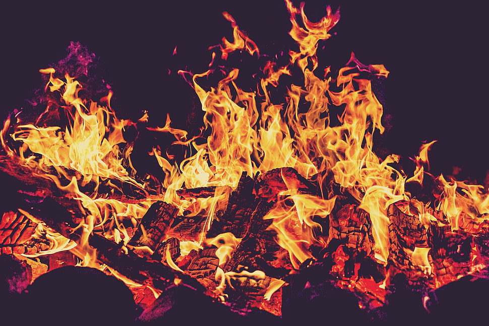 red and yellow abstract painting, fireplace, fire HD wallpaper