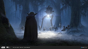 Star Wars illustration, artwork, Star Wars, Yoda, Storm Troopers HD wallpaper