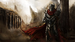 character wearing armor wallpaper, digital art, sword, armor, cloaks HD wallpaper
