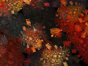 red, grey, and black floral illustration