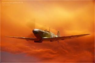 black and gray fishing rod, Supermarine Spitfire, airplane, artwork HD wallpaper