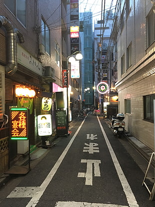 black asphalt road, street, street light, Japan HD wallpaper