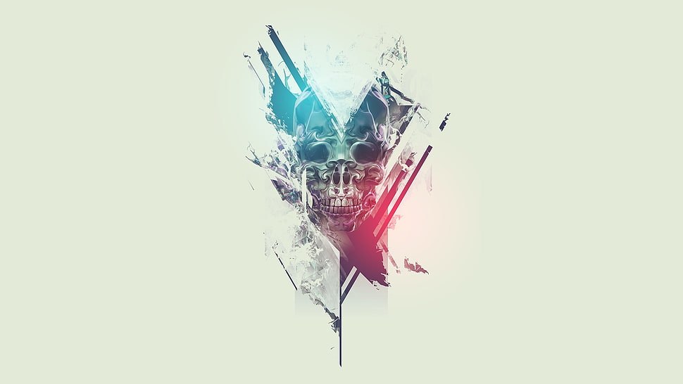 skull illustration, digital art, abstract, skull, white background HD wallpaper