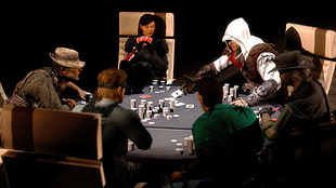 assorted-color gambling characters illustration, Assassin's Creed, poker, Metal Gear Solid , Mass Effect