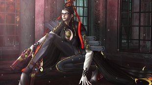 female in black dress animated graphic, Bayonetta, video games