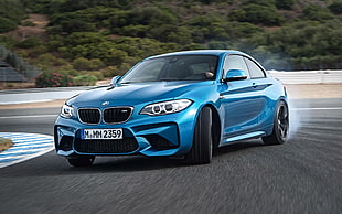 two blue and white BMW sedan, BMW M2, car, race tracks, drift